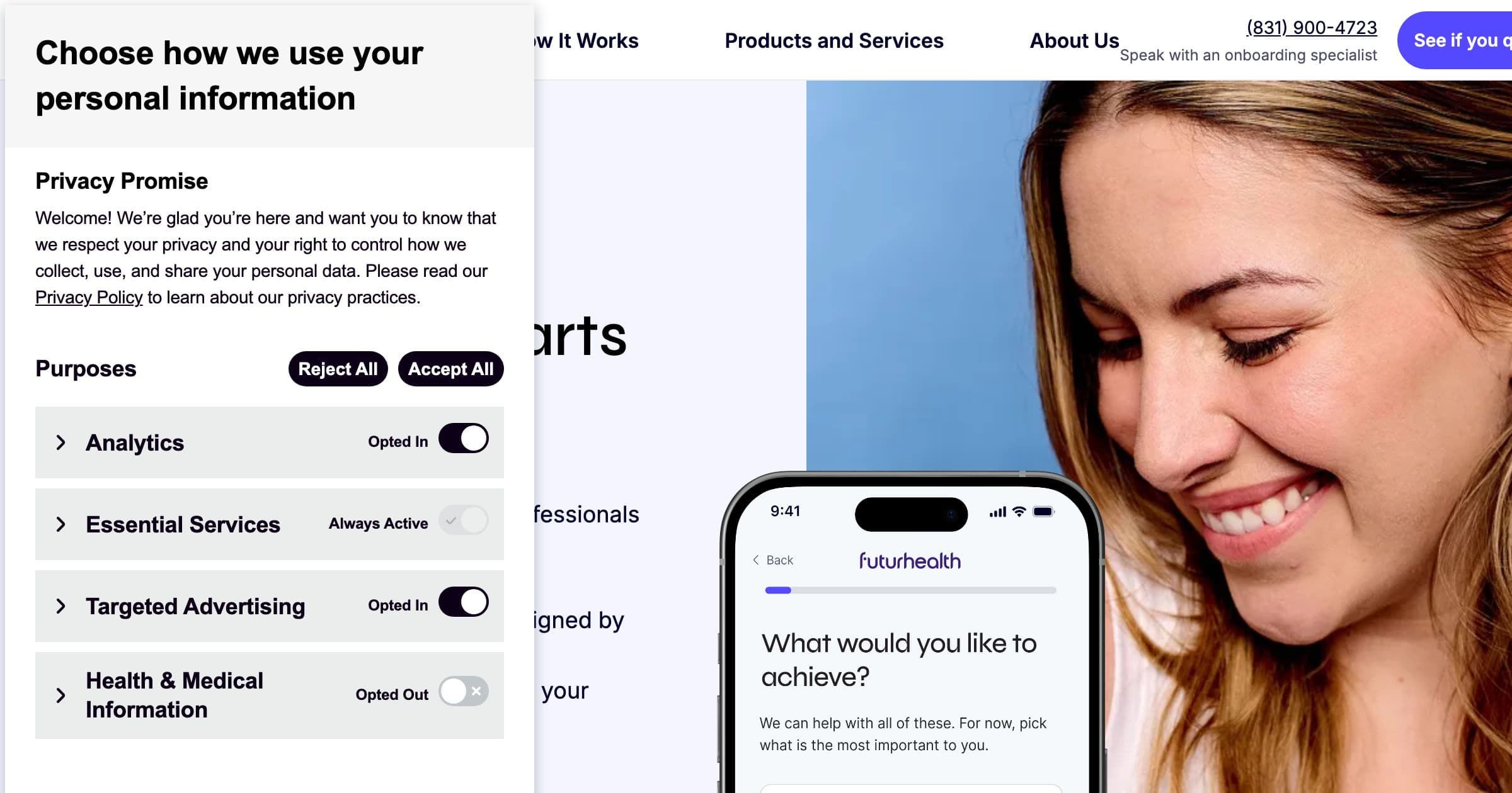 Screenshot of the futurhealth homepage as of 2026-05-08